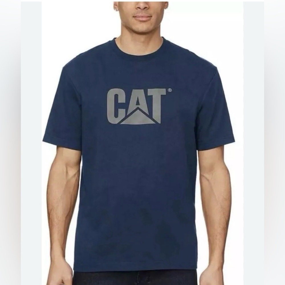 CAT XXL 100% cotton blue-grey short sleeve relax d fit T-Shirt workwear casual - Picture 1 of 9